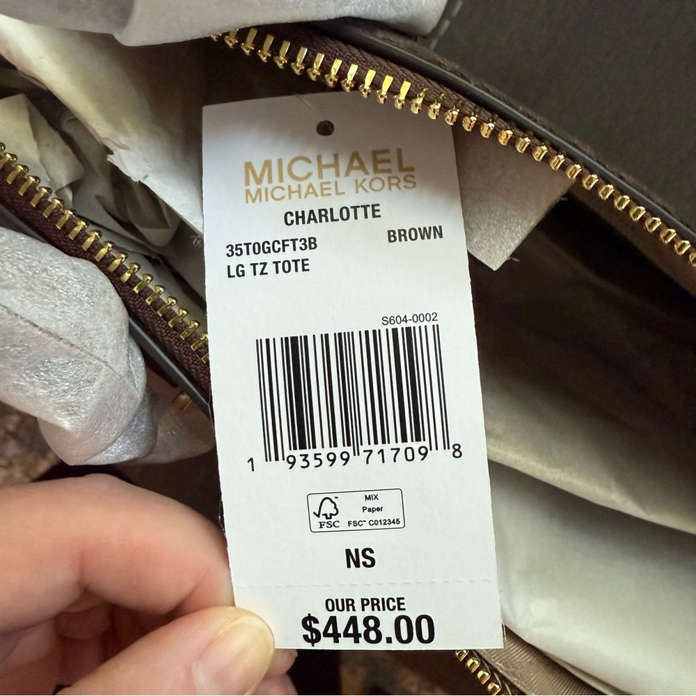 NWT Charlotte Large Logo and Leather Top-Zip Tote Bag - Picture 5 of 7